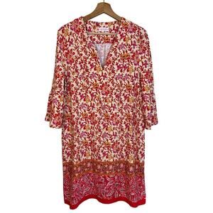 Jude Connally Floral Paisley Dress Size Large Bell Sleeve UPF 50+ Resort Beach